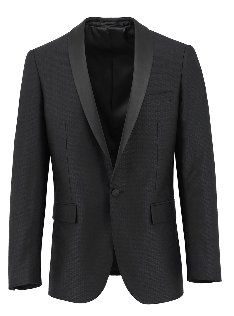 Black Printed Shawl Tuxedo Suit