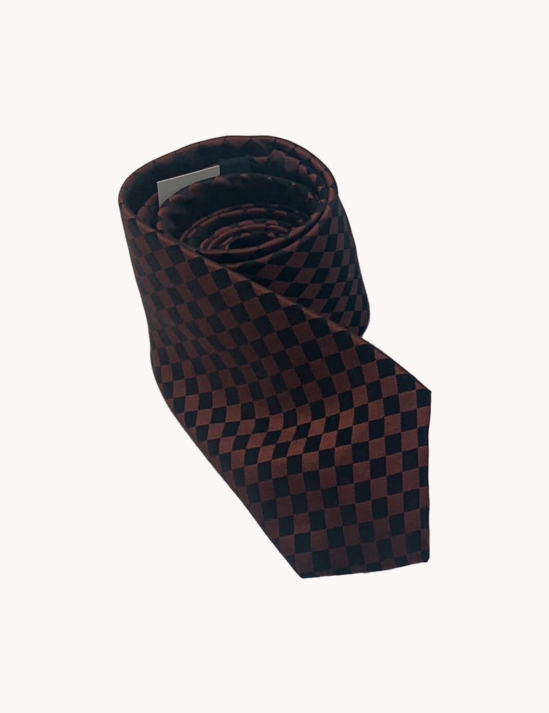 Brown Checkboard Silk Tie