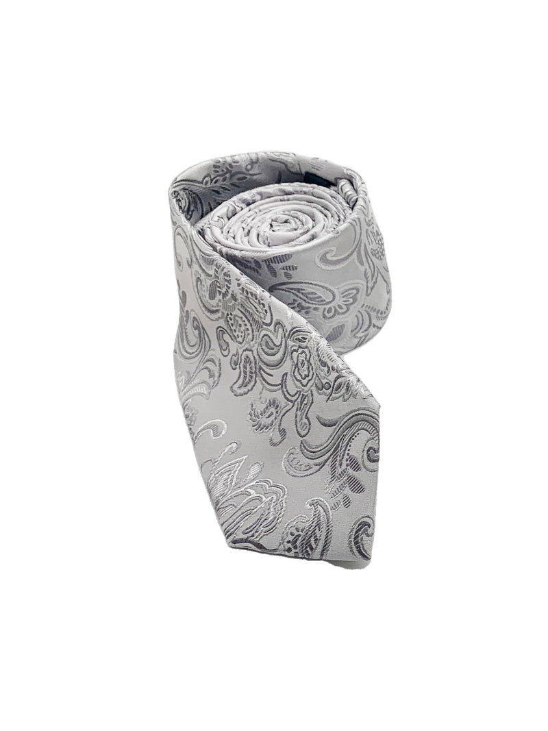 Silver Paisley Silk Tie