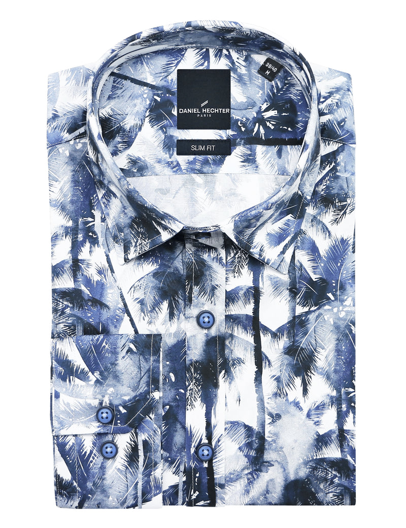 Sel Blue Palm Tree Print Shirt