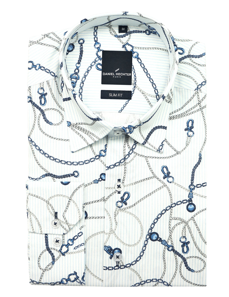 Sel Blue Chainrope Print Shirt