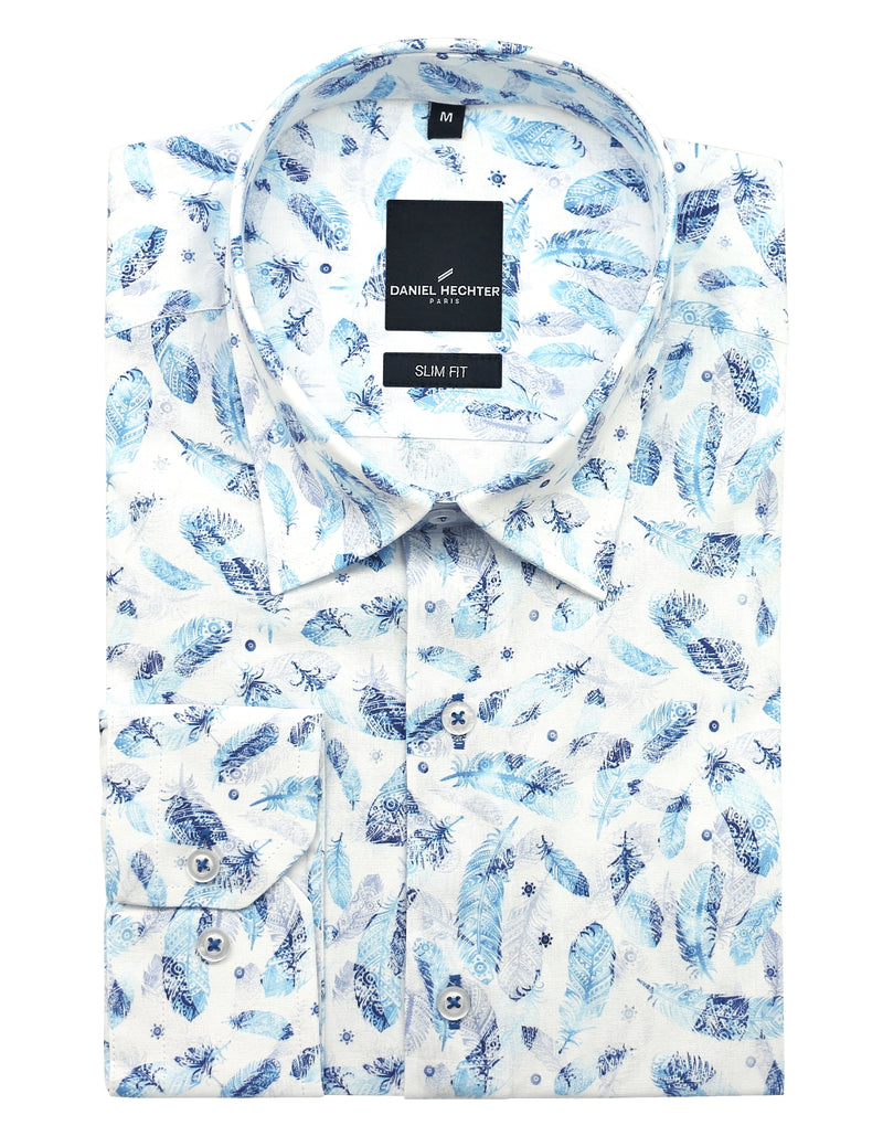 Sel Blue Feather Print Shirt